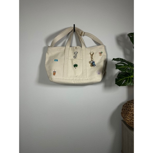 BaubleBar Handbags - BaubleBar Large Canvas Icon Tote Bag "J" Monogram Beach Theme Patches‎ and Charm